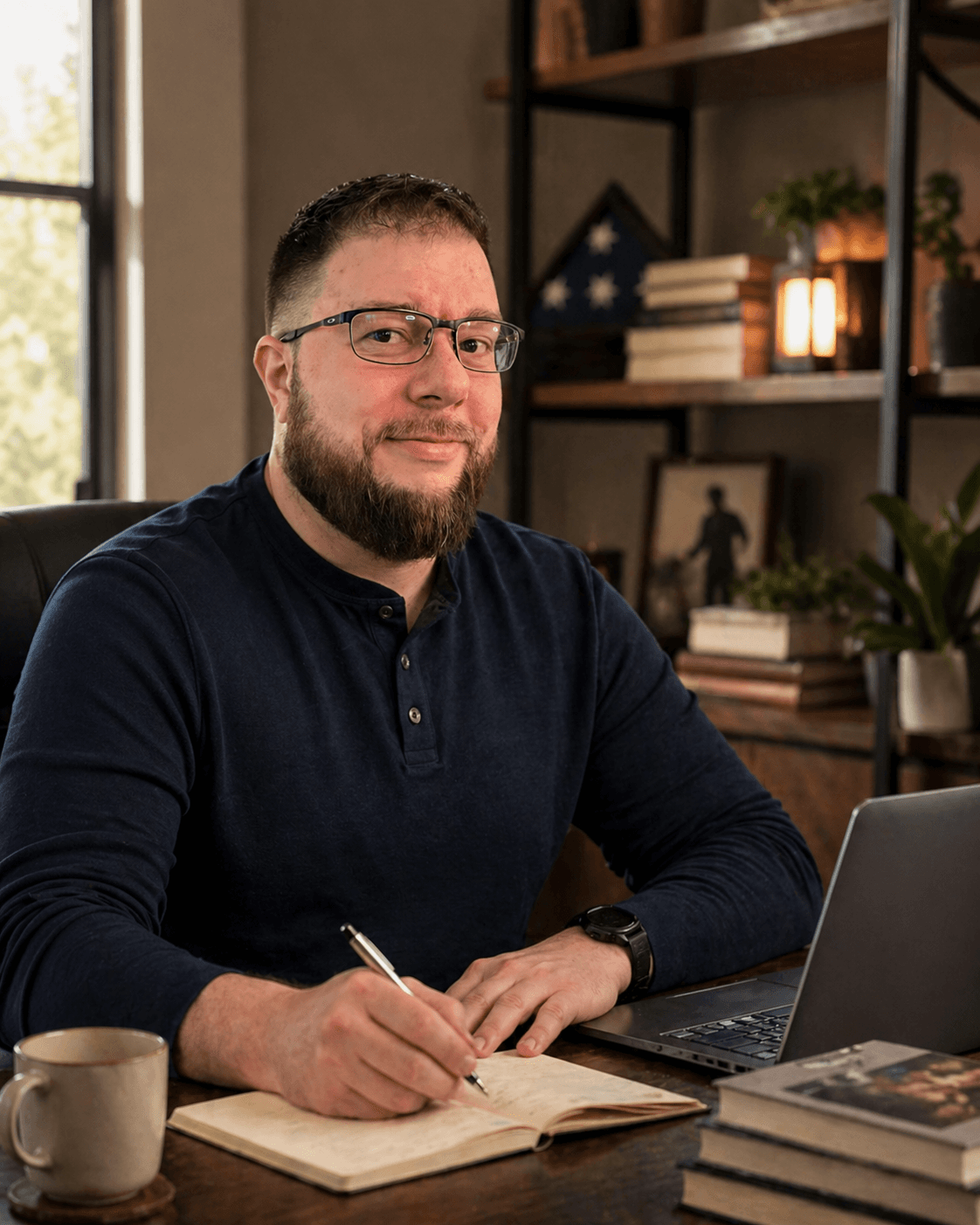 Brian Palermo at his desk, looking toward the camera